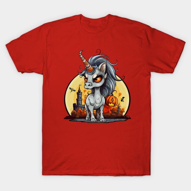 Halloween Scary Candy Corn Unicorn T-Shirt by AnnaDreamsArt